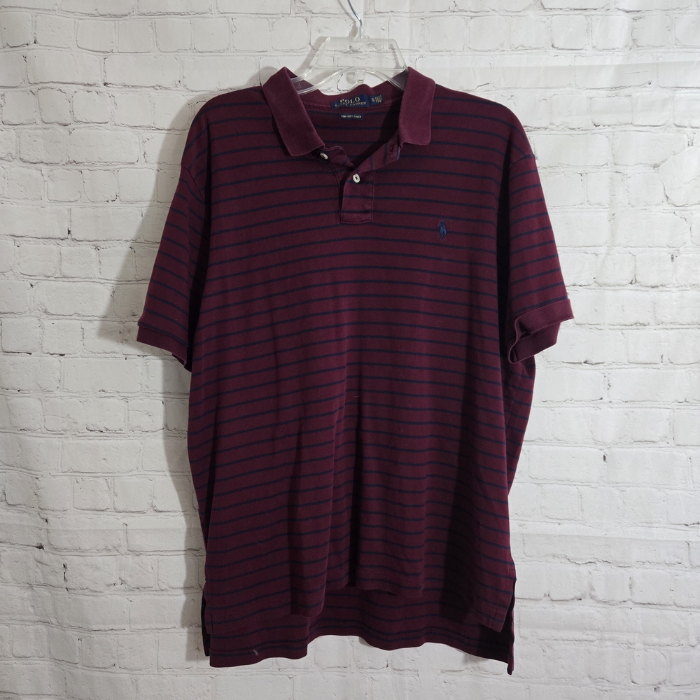 Polo by Ralph Lauren Men's Burgundy Striped Polo Shirt Two Button Pony Sz Xl